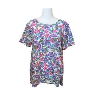 Vtg 90s Floral T-Shirt Multi-color Whimsical Gardencore Cottagecore Maximalist